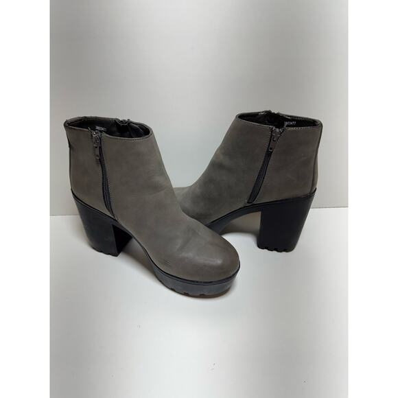 Y2K Chunky Grunge Ankle Boots Side Zipper Block Heel Taupe Sz 7 Synthetic - Picture 1 of 9